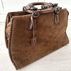 Giorgio Armani Python Leather and Suede Large Top Handle Bag Brown (Never Used)